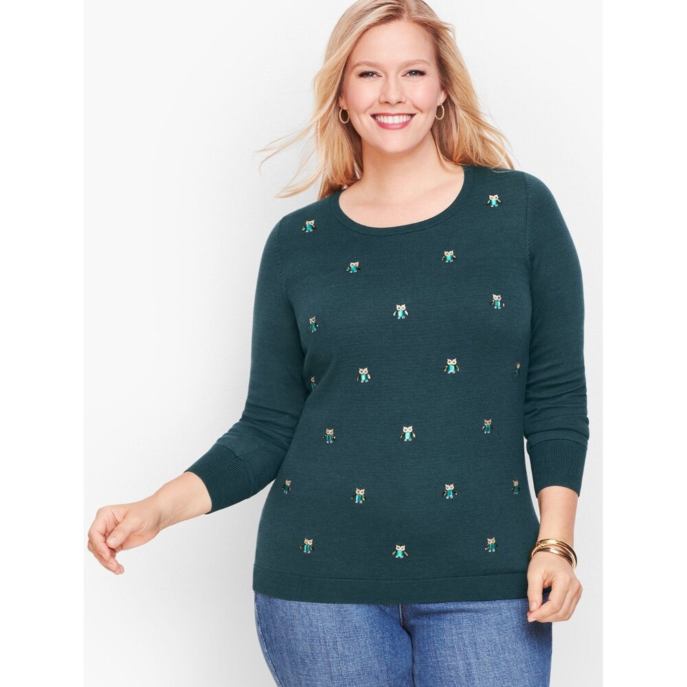 Talbots Size 3XP Bejeweled Owl Sweater K10